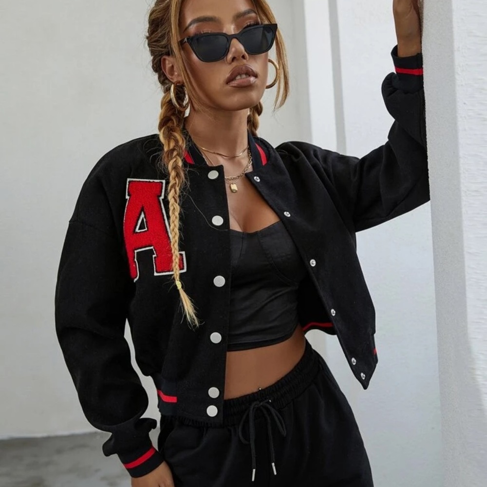 Black Varsity Jacket with Red Accents
